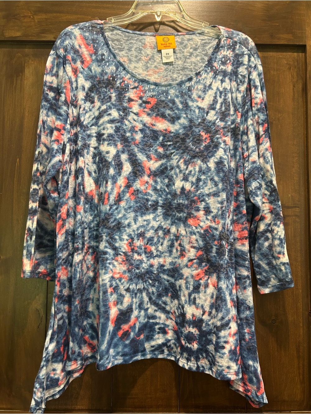 M388 Ruby Rd. Blue and Pink Tie-Dye Scoop Neck Tunic Sz. 2X